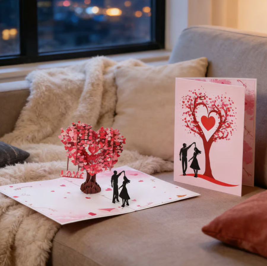 Romantic "Dancing Under the Heart Tree" 3D Greeting Card
