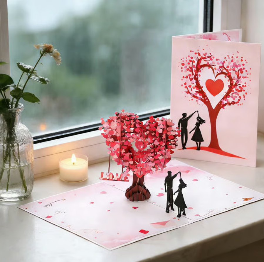 Romantic "Dancing Under the Heart Tree" 3D Greeting Card